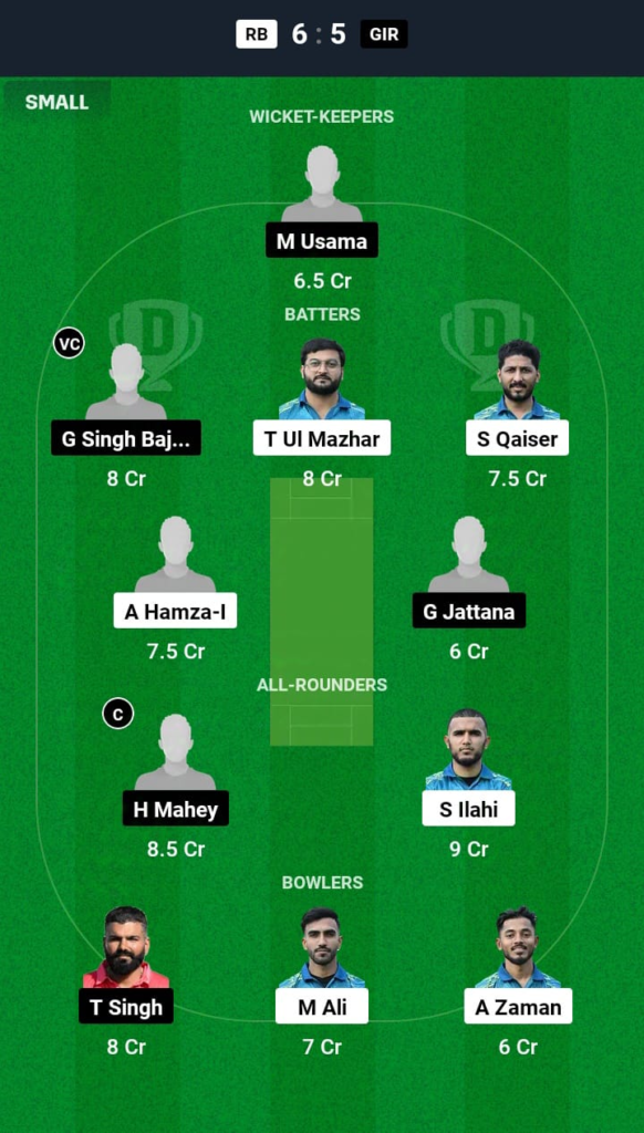 RB vs GIR Dream11