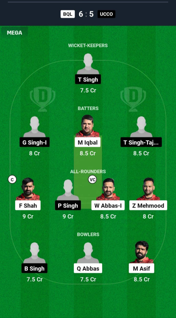 BQL vs UCCO Dream11 