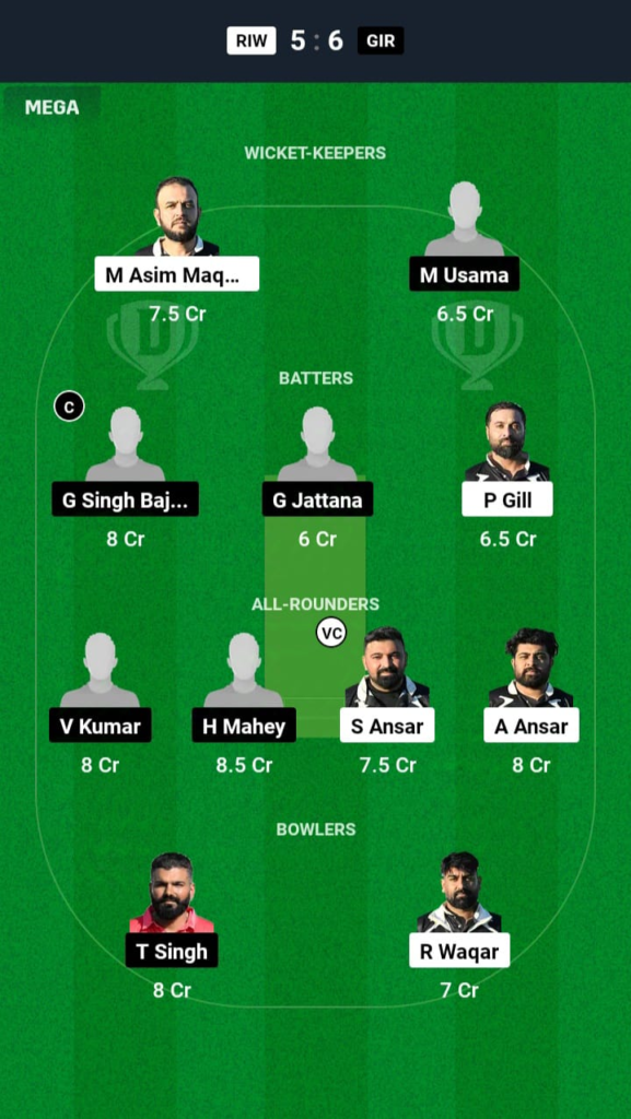 RIW vs GIR Dream11