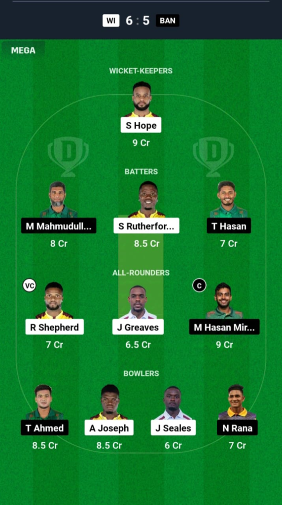 WI vs BAN Dream11