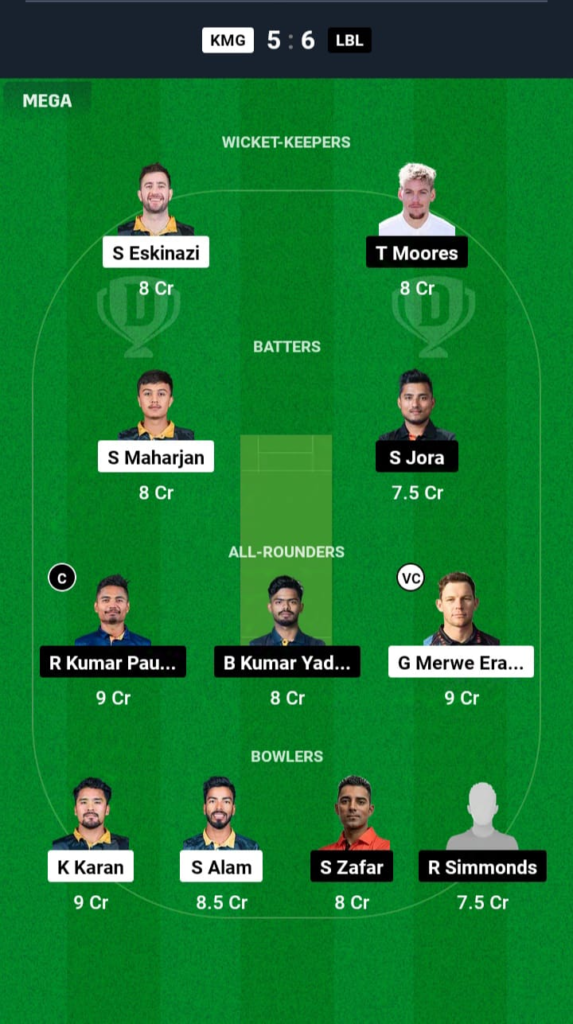 KMG vs LBL Dream11
