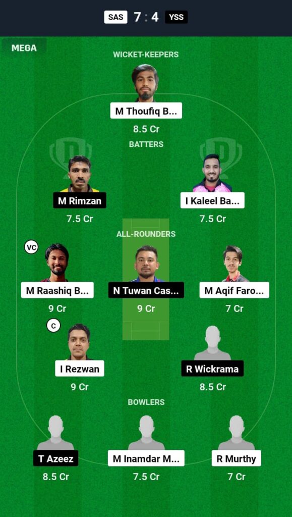 SAS vs YSS Dream11