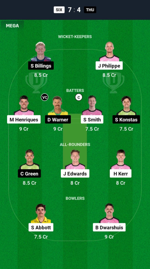 SIX vs THU Dream11