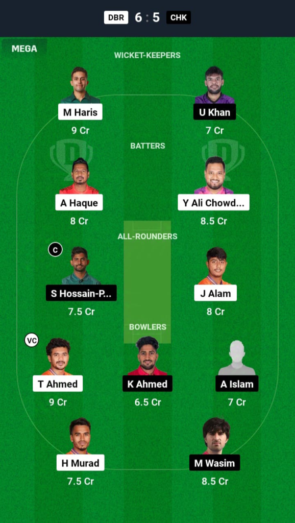 DBR vs CHK Dream11