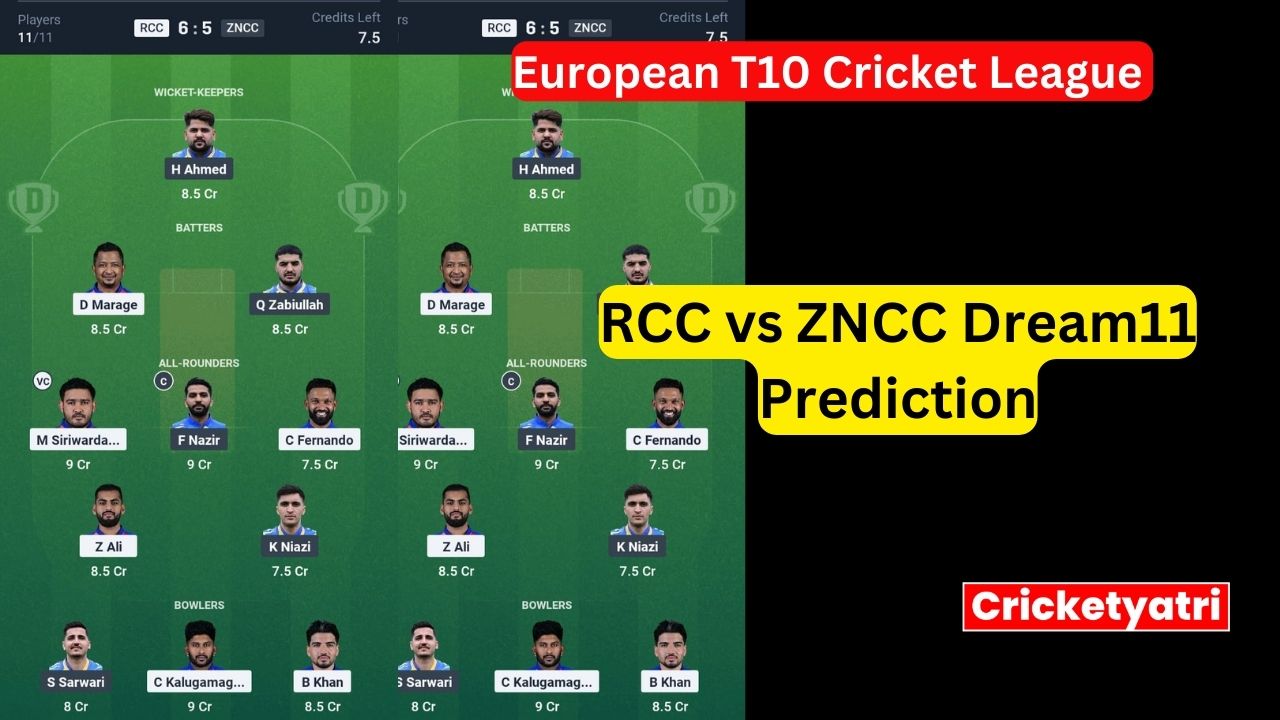 RCC vs ZNCC Dream11