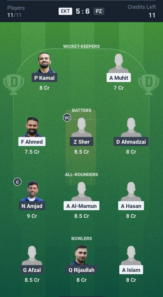 EKT vs PZ Dream11