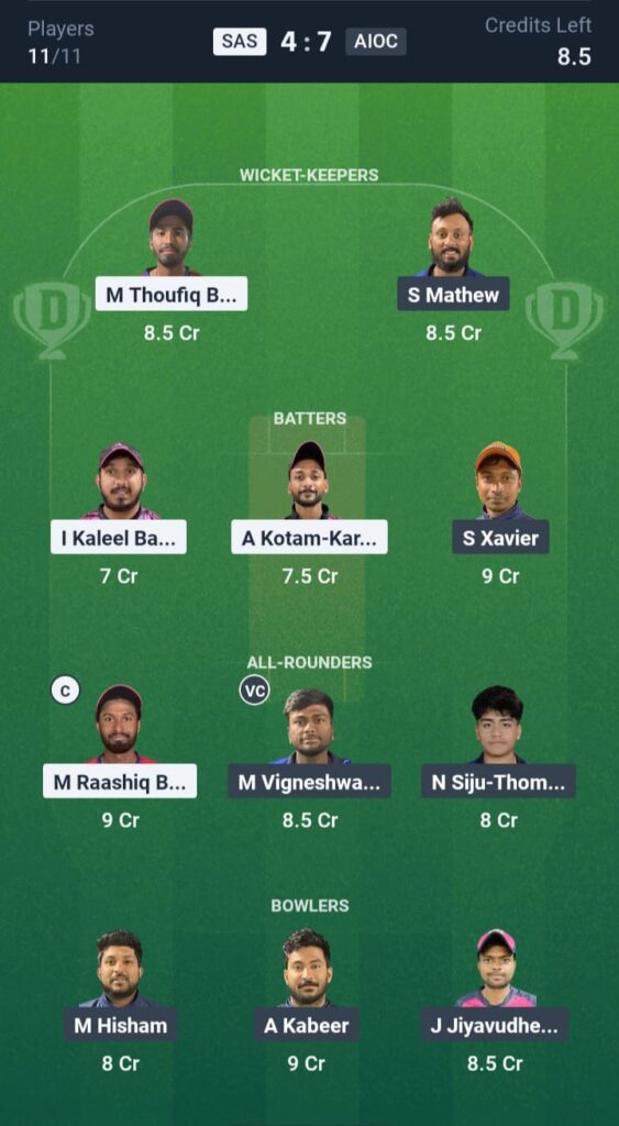 SAS vs AIOC Dream11
