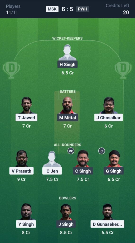 MSK vs PWH Dream11