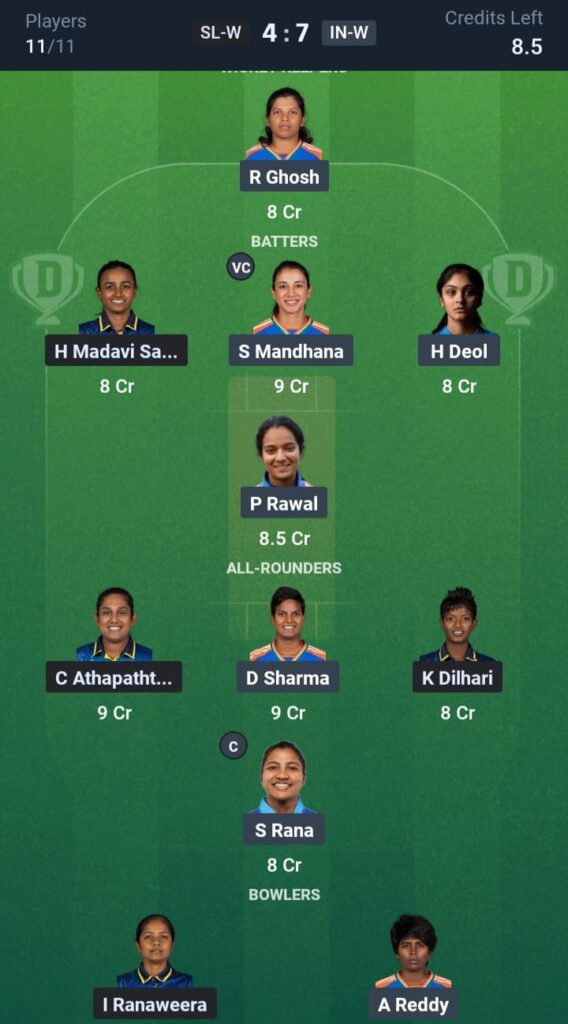 SL-W vs IND-W Dream11