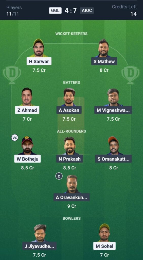 GGL vs AIOC Dream11