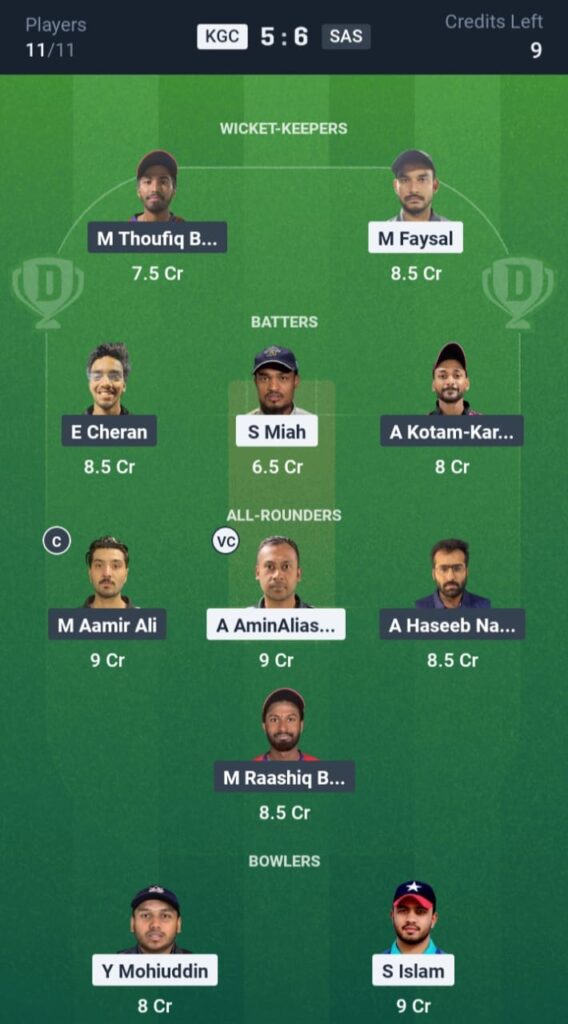 KGC vs SAS Dream11