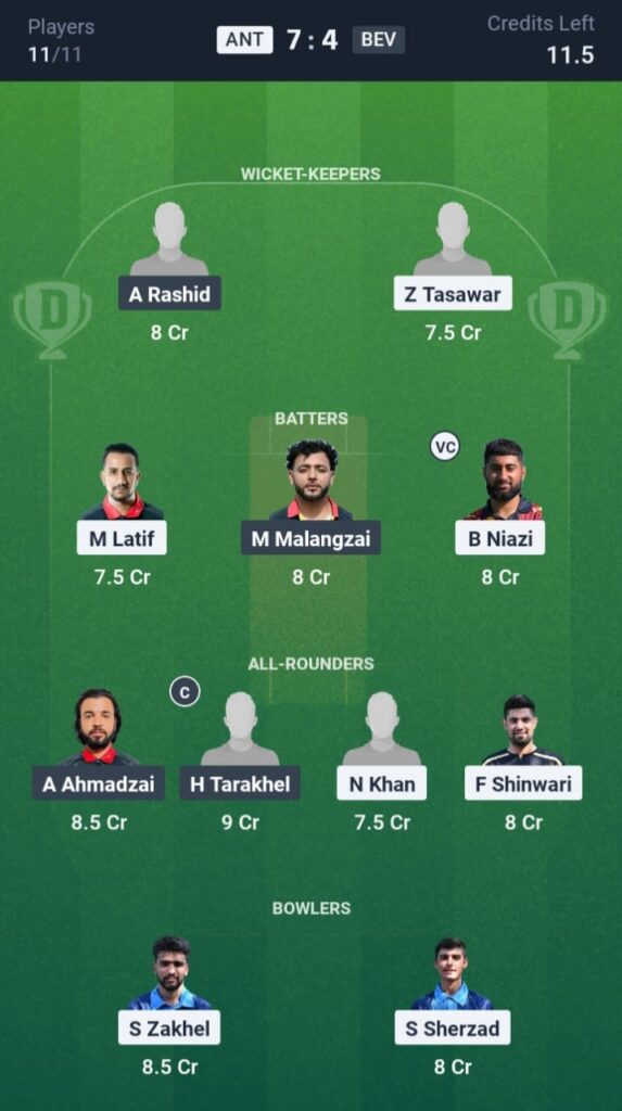 ANT vs BEV Dream11