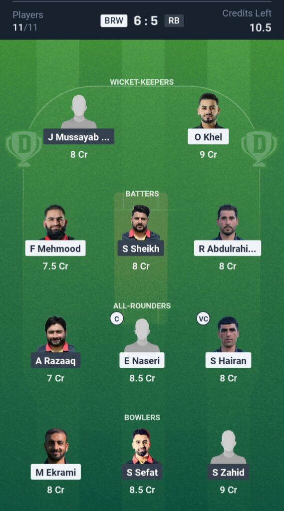 BRW vs RB Dream11