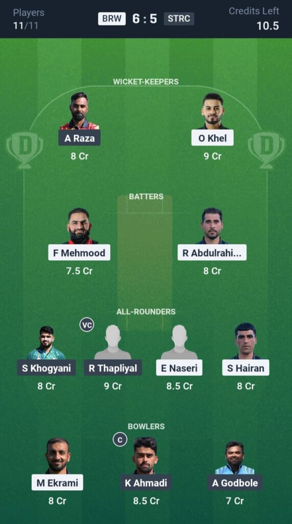 BRW vs STRC Dream11