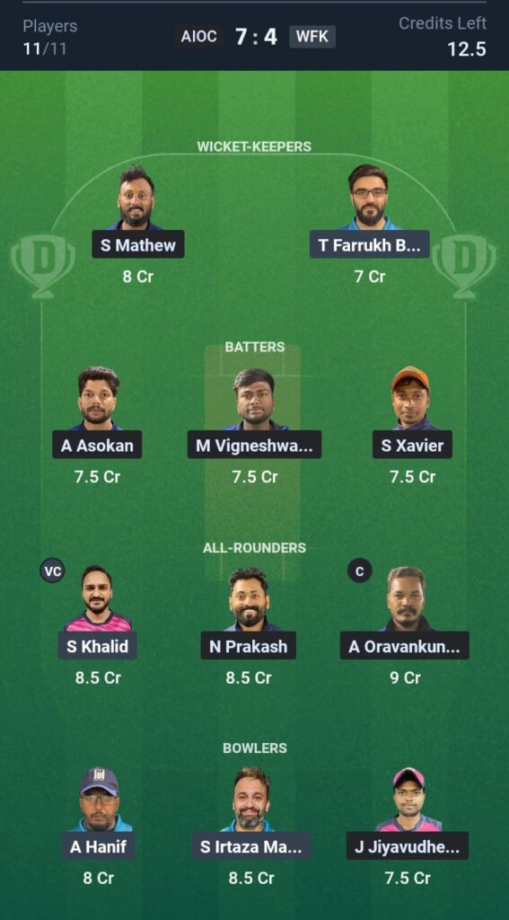 AIOC vs WFK Dream11