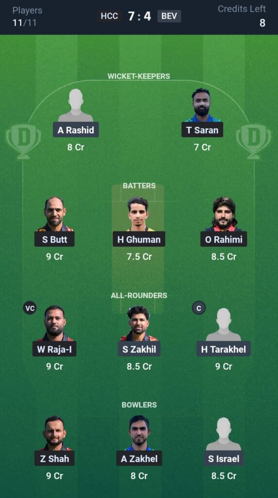 HCC vs BEV Dream11