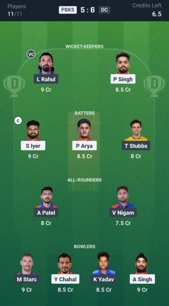 PBKS vs DC Dream11