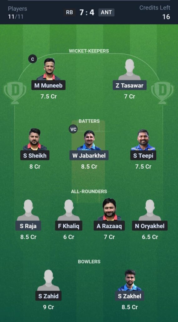 RB vs ANT Dream11