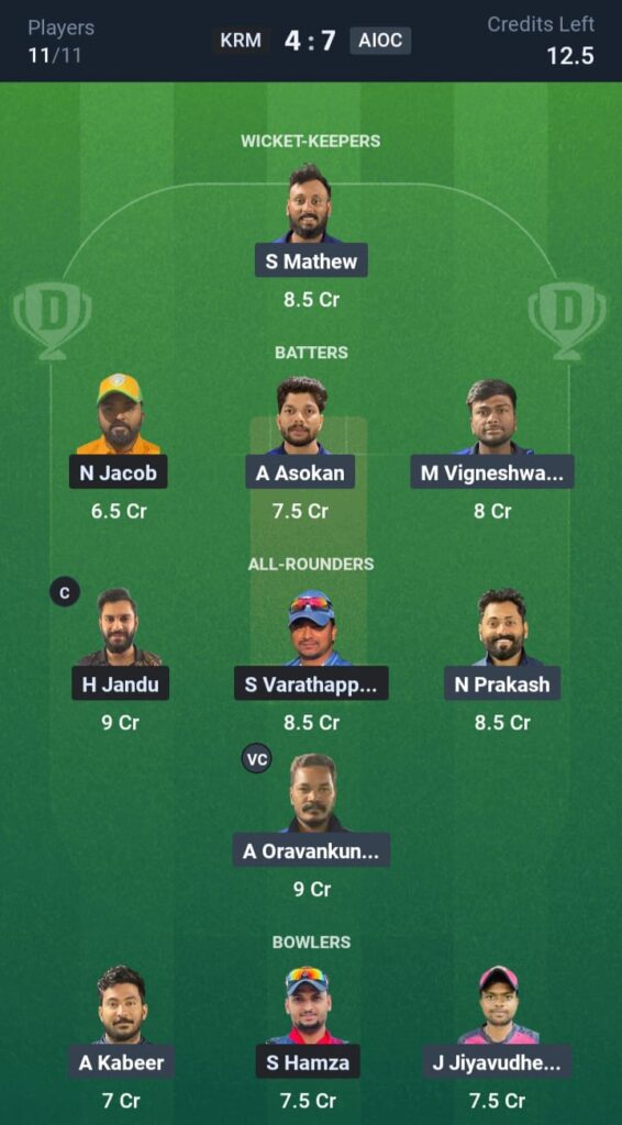 KRM vs AIOC Dream11