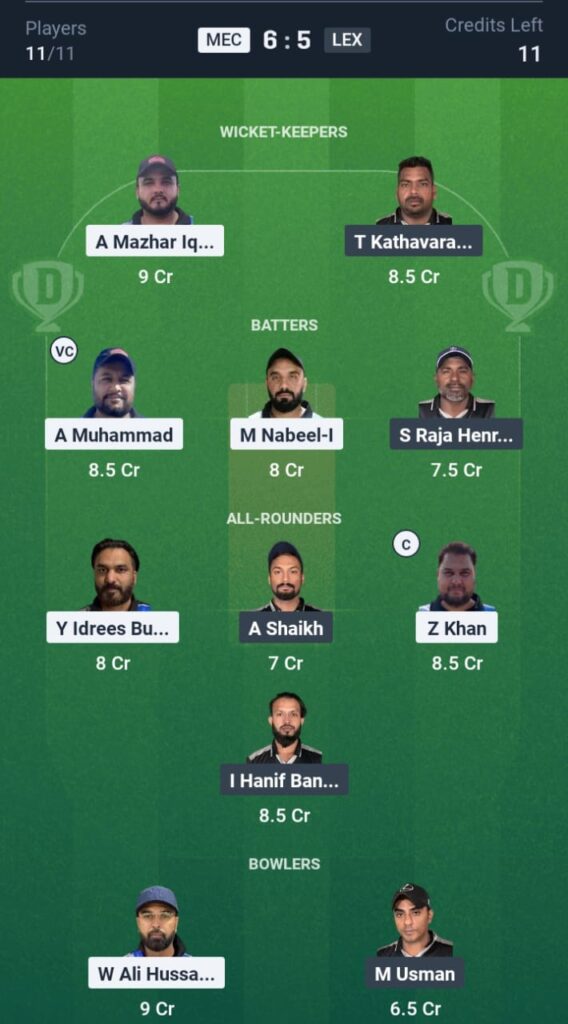 MEC vs LEX Dream11