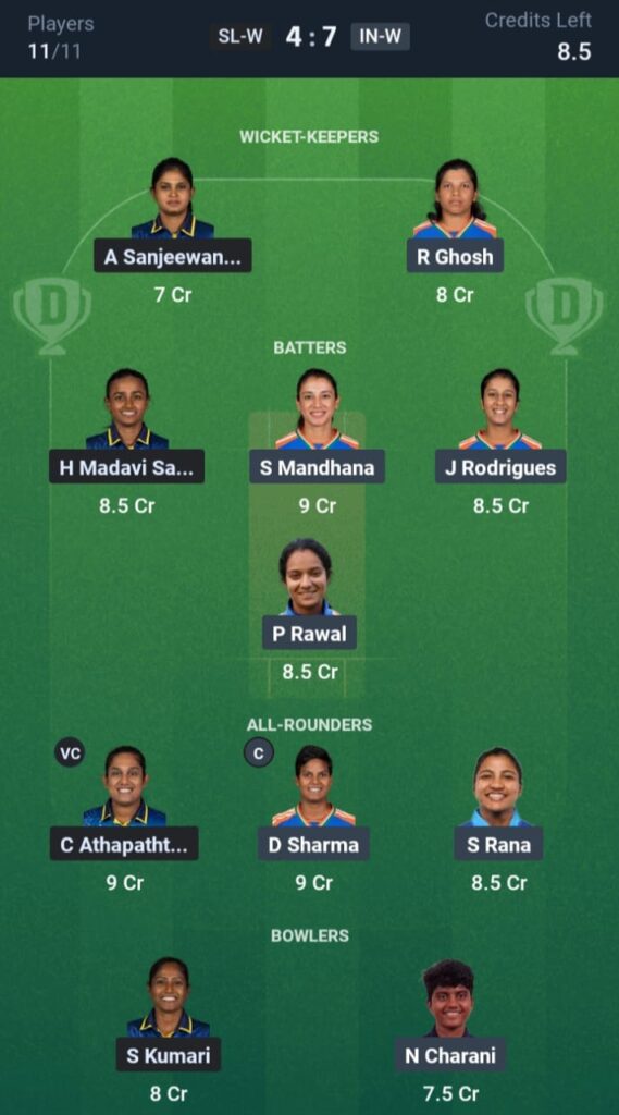 SL-W vs IND-W Dream11