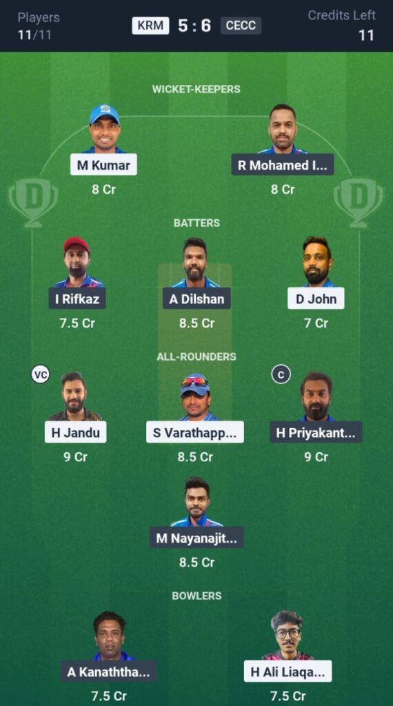 KRM vs CECC Dream11