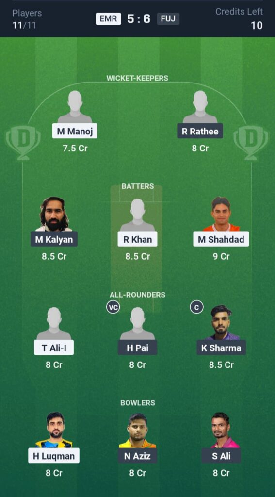 EMR vs FUJ Dream11