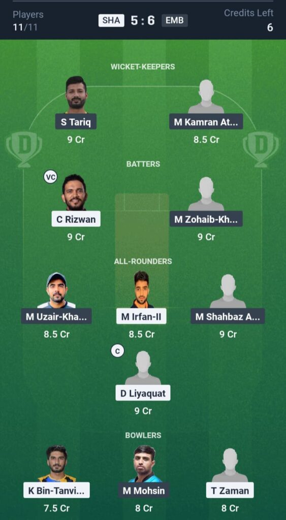 SHA vs EMB Dream11