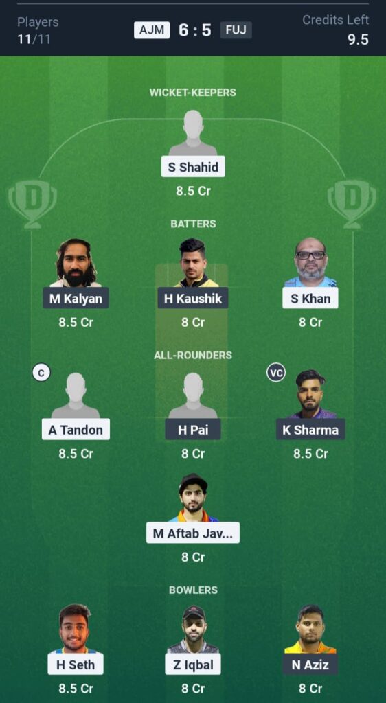 AJM vs FUJ Dream11