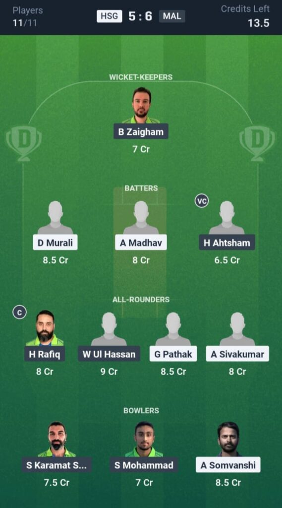 HSG vs MAL Dream11