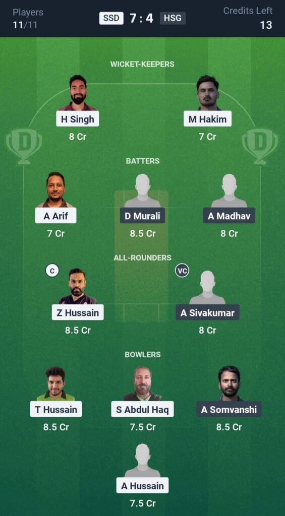 SSD vs HSG Dream11