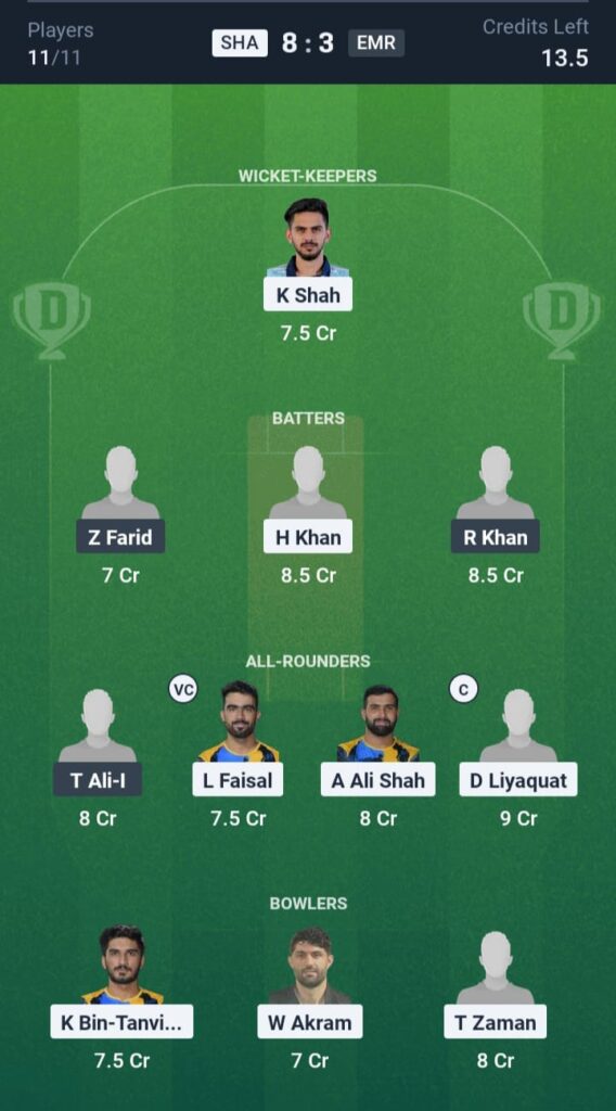 SHA vs EMR Dream11