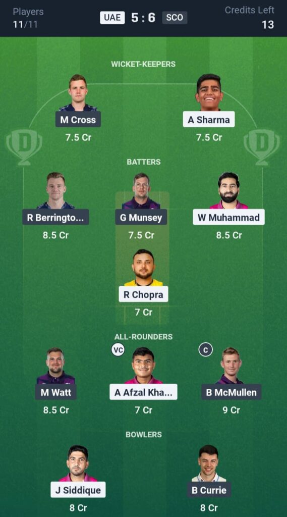 UAE vs SCO Dream11
