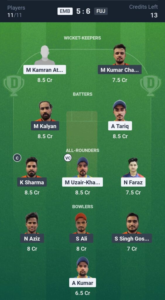 EMB vs FUJ Dream11