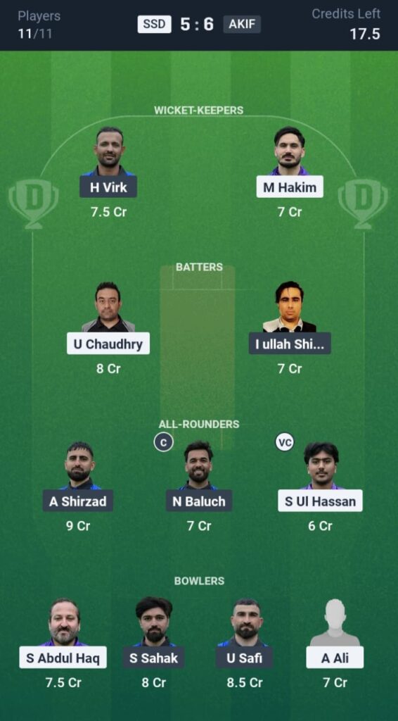 SSD vs AKIF Dream11