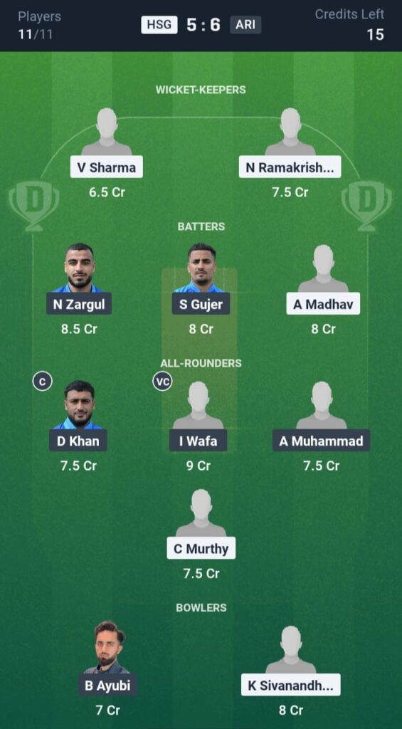 HSG vs ARI Dream11