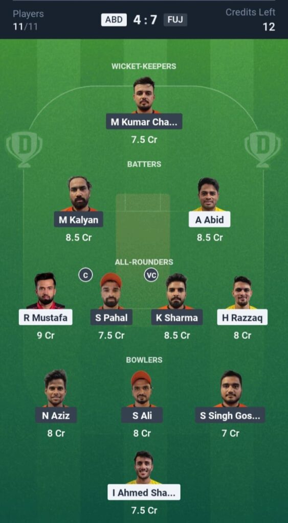 ABD vs FUJ Dream11