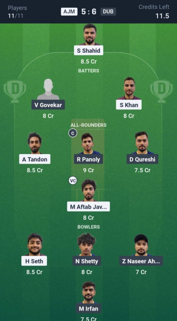 AJM vs DUB Dream11
