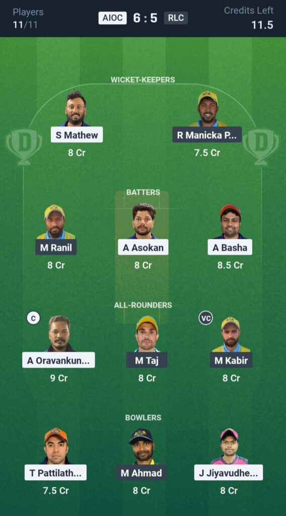 AIOC vs RLC Dream11