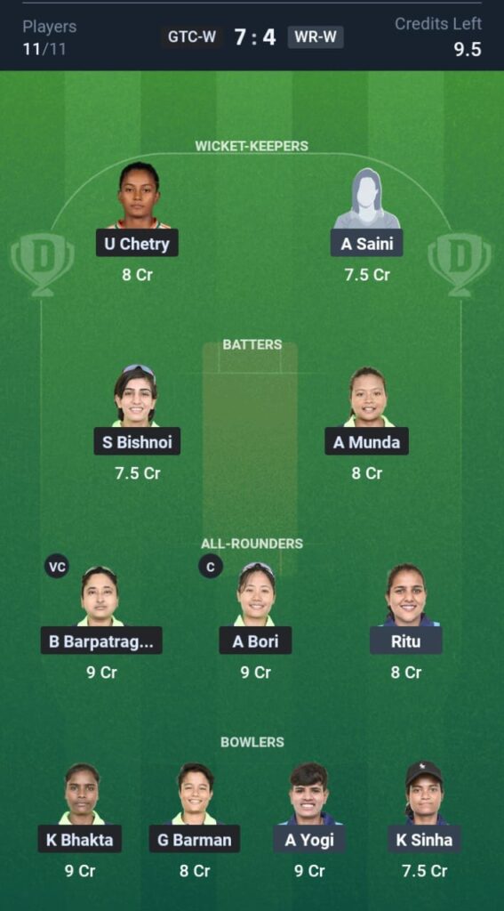 GTC-W vs WR-W Dream11