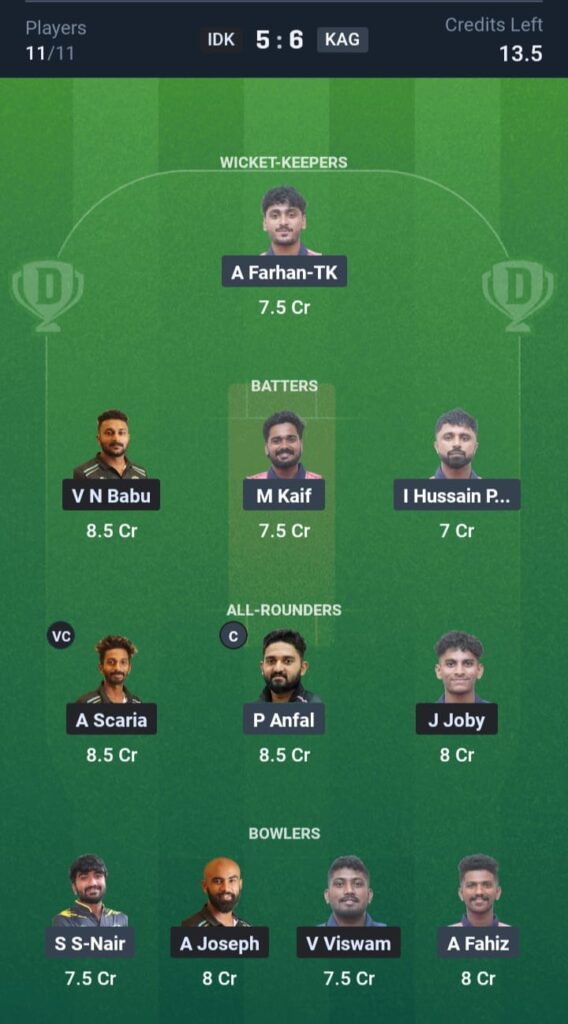 IDK vs KAG Dream11