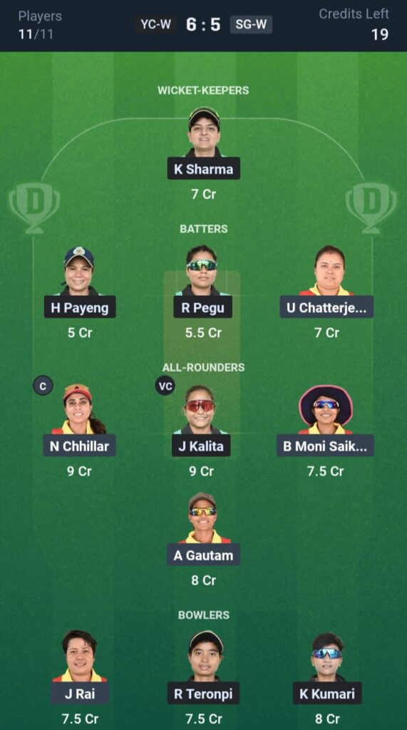 YC-W vs SG-W Dream11