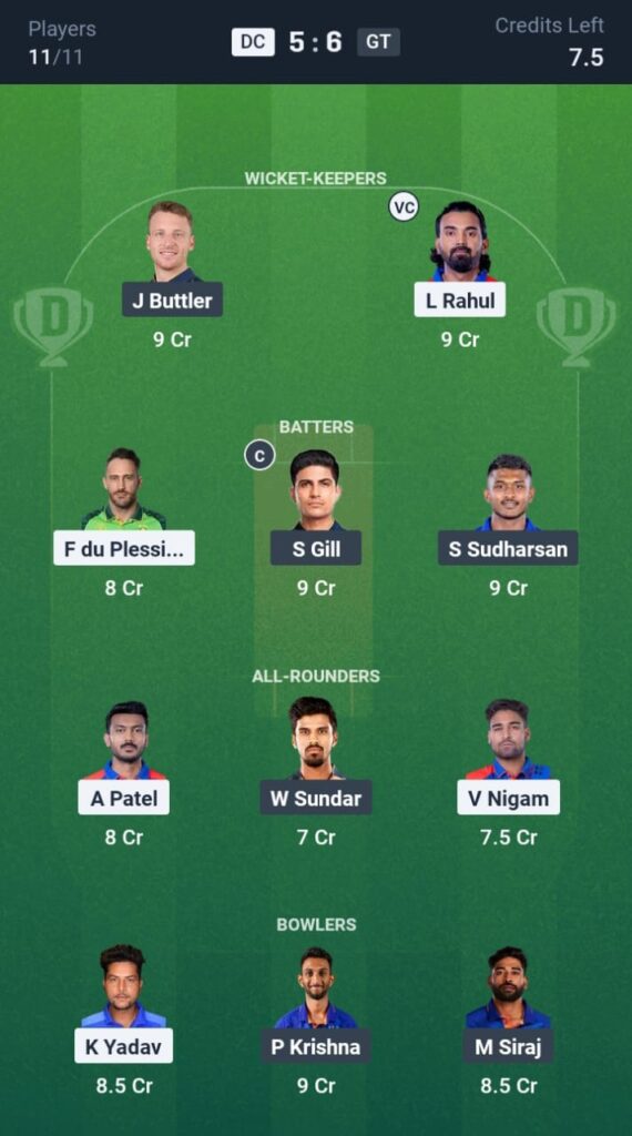 DC vs GT Dream11