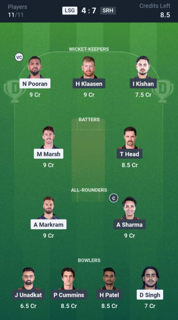 LSG vs SRH Dream11