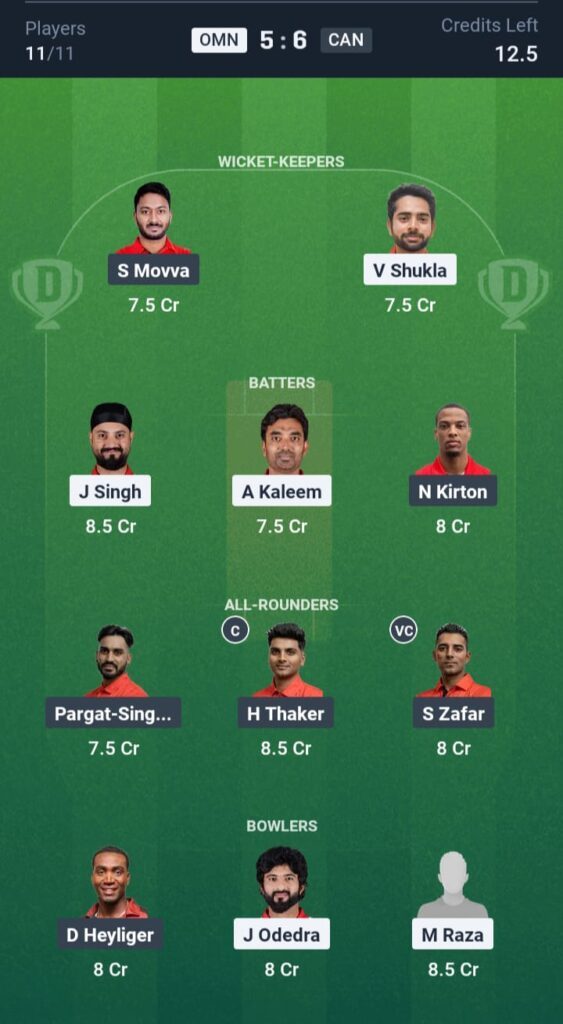 OMN vs CAD Dream11