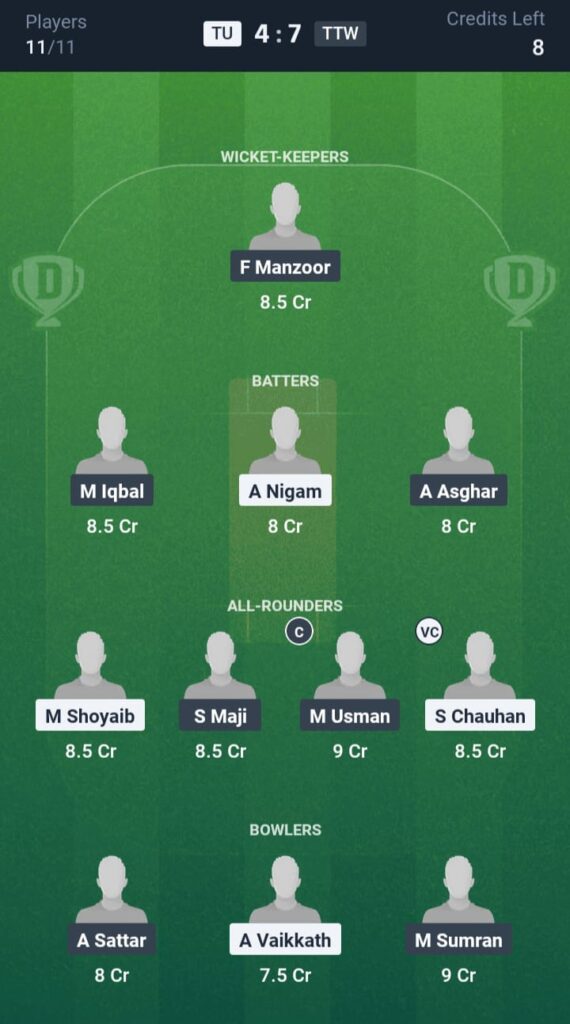 TU vs TTW Dream11