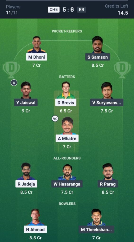 CSK vs RR Dream11