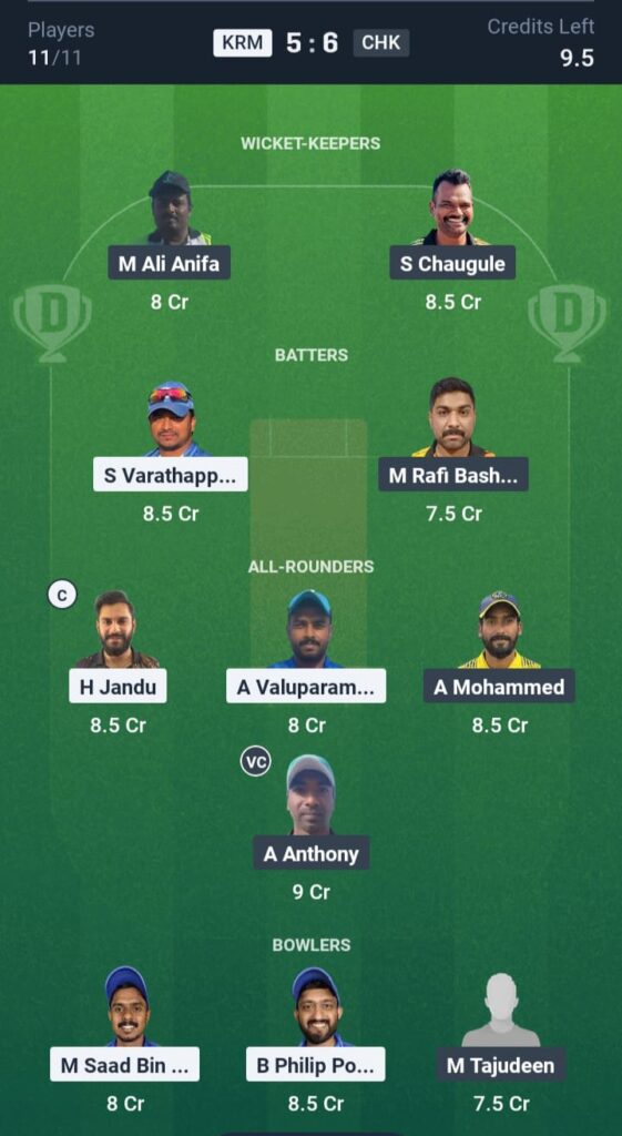 KRM vs CHK Dream11