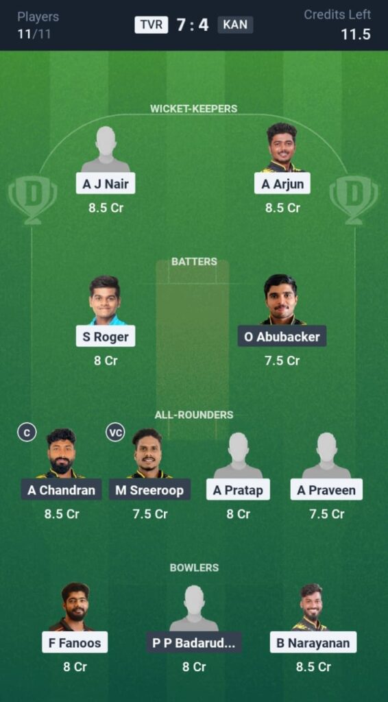 TVR vs KAN Dream11