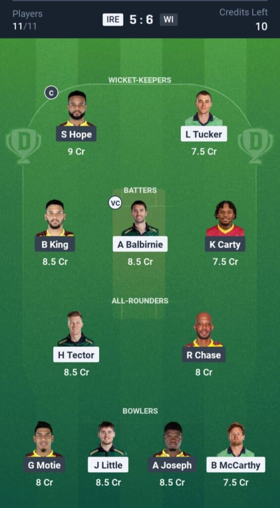 IRE vs WI Dream11
